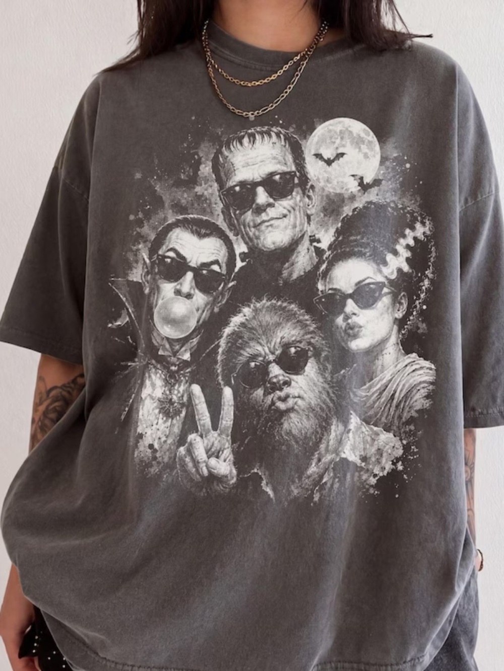 Pepper Comfort Washed Charcoal Vintage Monster Graphic Tee